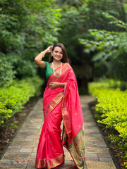 Luxury Pink Silk Saree with Beautiful Zari and Meenakari Work – Shop Today