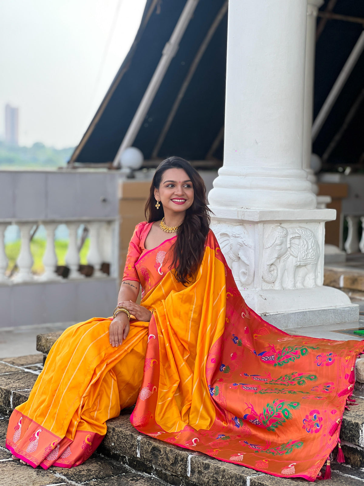 yellow colour silk saree