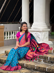 Beautiful Blue Silk Saree with Intricate Zari & Meenakari Work