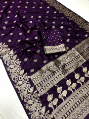 The Deep Purple Soft Banarasi Silk Saree from the Chameli Collection