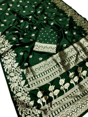 Deep Green Banarasi Saree | Soft Silk Elegance | Chameli Edition