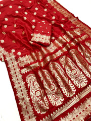 Mesmeric glam Red Soft Banarasi Silk Saree