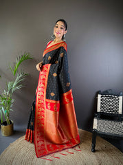 Elegant Black Silk Saree with Red Border – A Perfect Blend of Tradition and Style