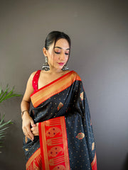 Elegant Black Silk Saree with Red Border – A Perfect Blend of Tradition and Style