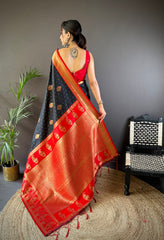 Elegant Black Silk Saree with Red Border – A Perfect Blend of Tradition and Style