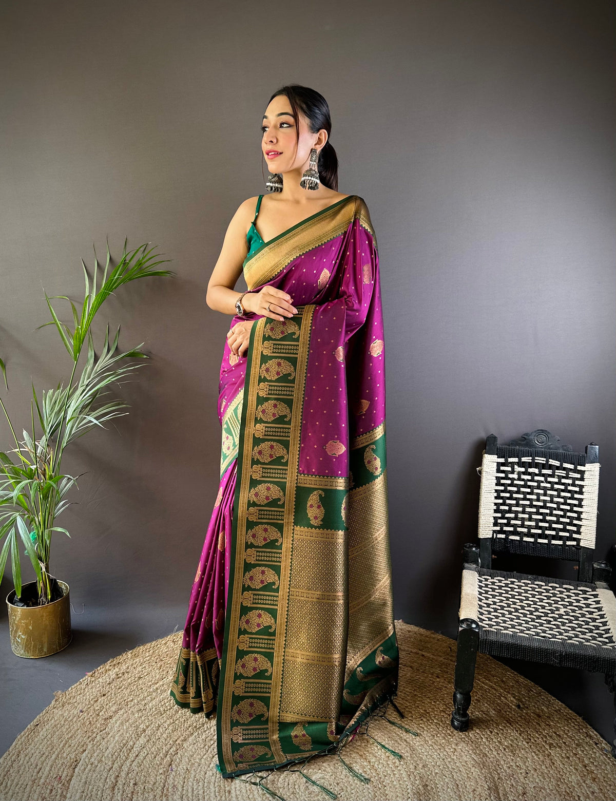 magenta silk saree