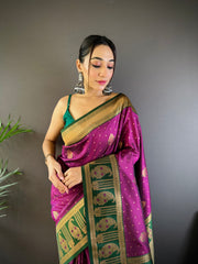 Elegant Magenta Silk Saree with Traditional Zari Work – Perfect for Weddings & Occasions