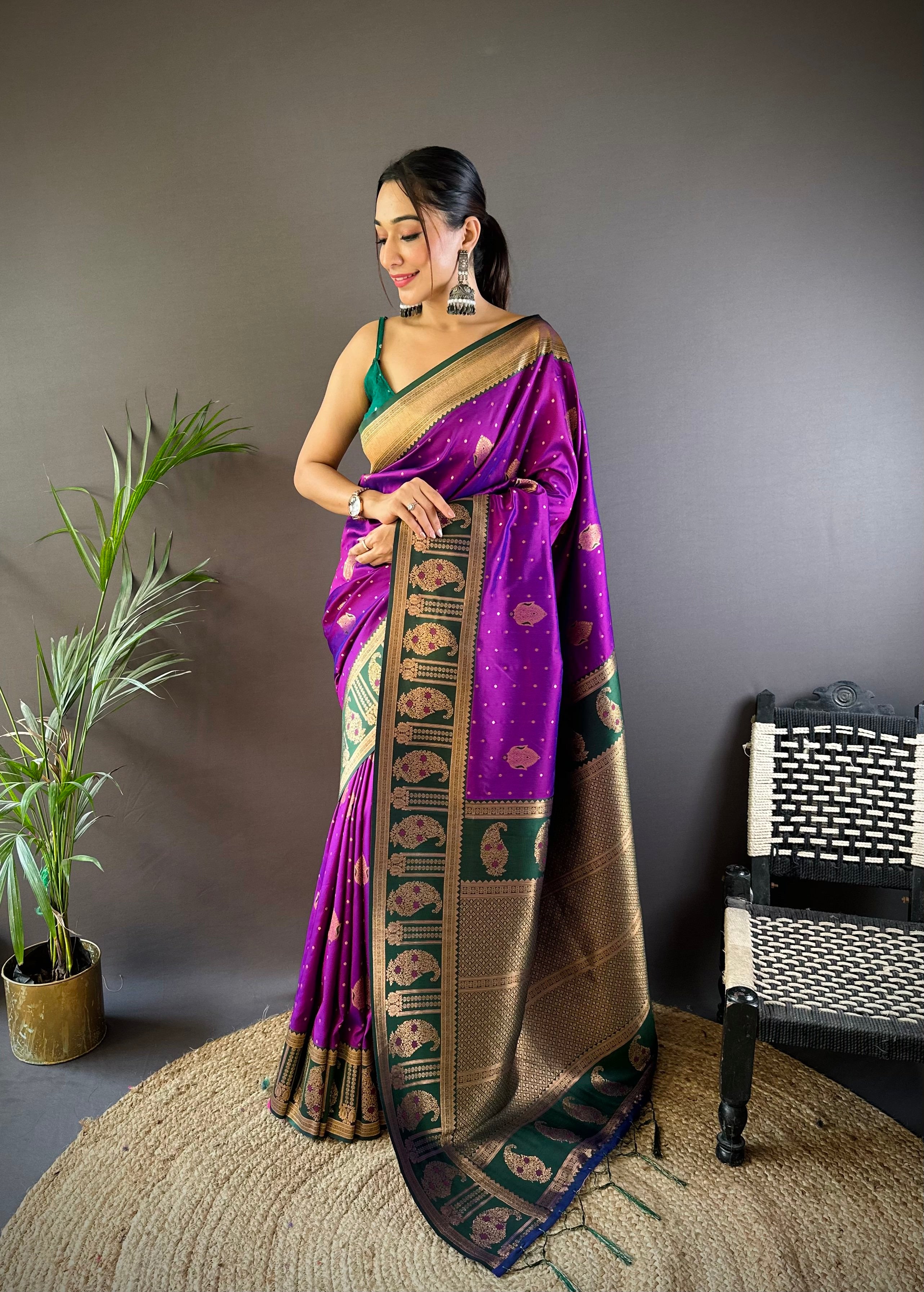 purple banarasi saree