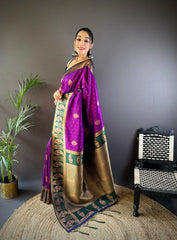 Purple Banarasi Saree with Exquisite Zari Work – Perfect for Weddings & Festive Occasions