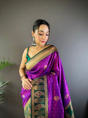 Purple Banarasi Saree with Exquisite Zari Work – Perfect for Weddings & Festive Occasions