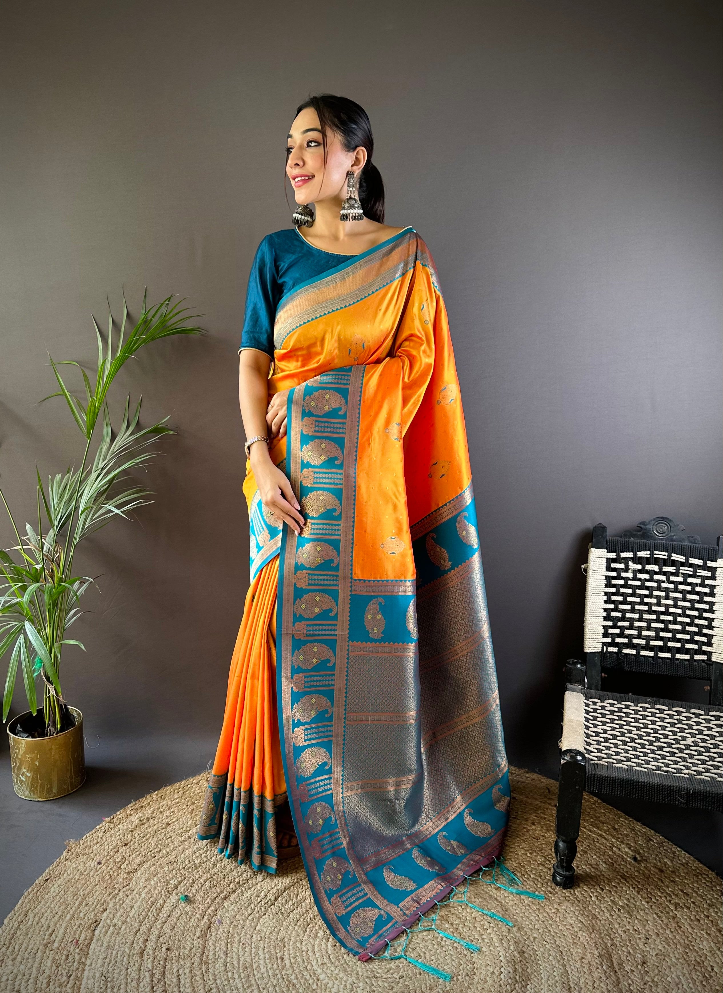 orange banarasi saree 