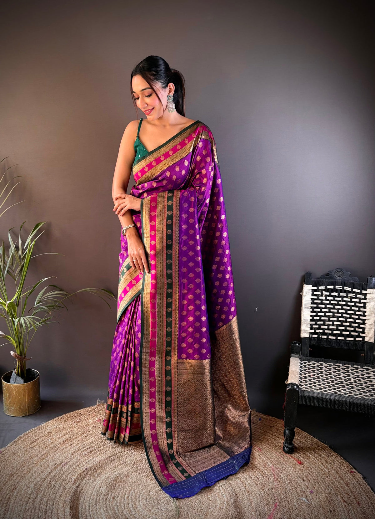 Stunning Purple Banarasi Silk Saree with Rich Pallu