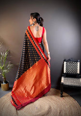 Premium Black Banarasi Silk Saree – Gold & Silver Zari