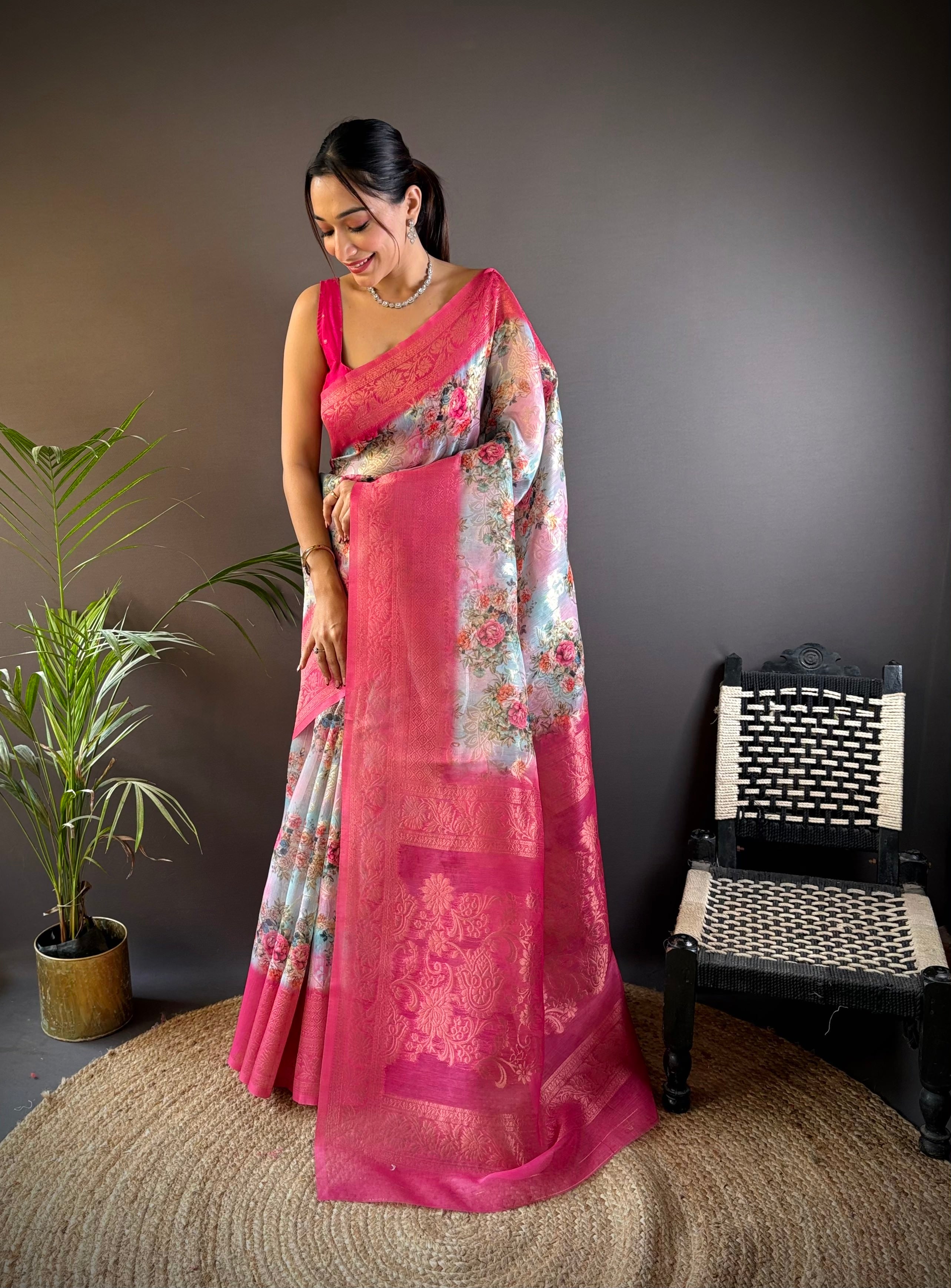 pink banarasi saree