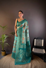 Drape Luxury with this Firozi Banarasi Silk Saree – Perfect for Festive Glam