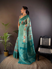 Drape Luxury with this Firozi Banarasi Silk Saree – Perfect for Festive Glam