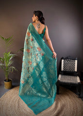 Drape Luxury with this Firozi Banarasi Silk Saree – Perfect for Festive Glam