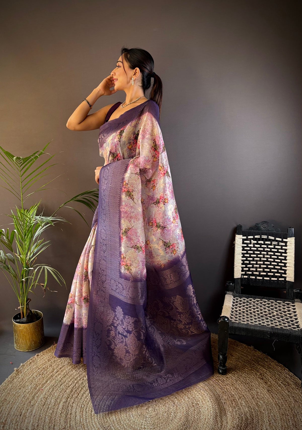 purple Banarasi saree