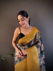 Elegant Black & Golden Banarasi Saree With Black Blouse | Banarasi Silk Saree