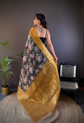 Elegant Black & Golden Banarasi Saree With Black Blouse | Banarasi Silk Saree