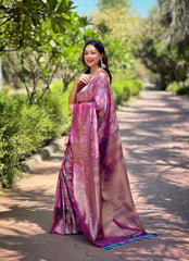 Intricate Pink soft Banarasi Silk Saree – Timeless Elegance