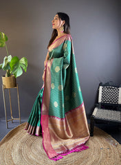 Exquisite Green Banarasi Saree with Rich Zari Detailing – Unveil True Elegance