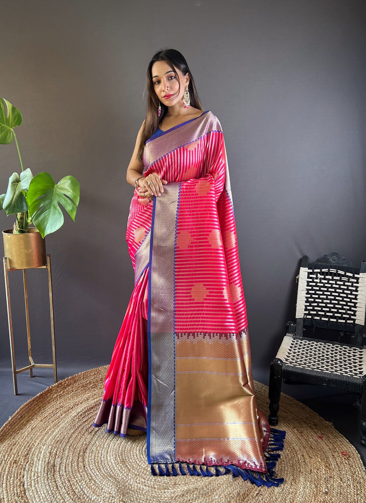 dark pink banarasi saree