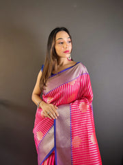 Exquisite Dark Pink Banarasi Saree with Intricate Zari Embroidery – A Timeless Tradition