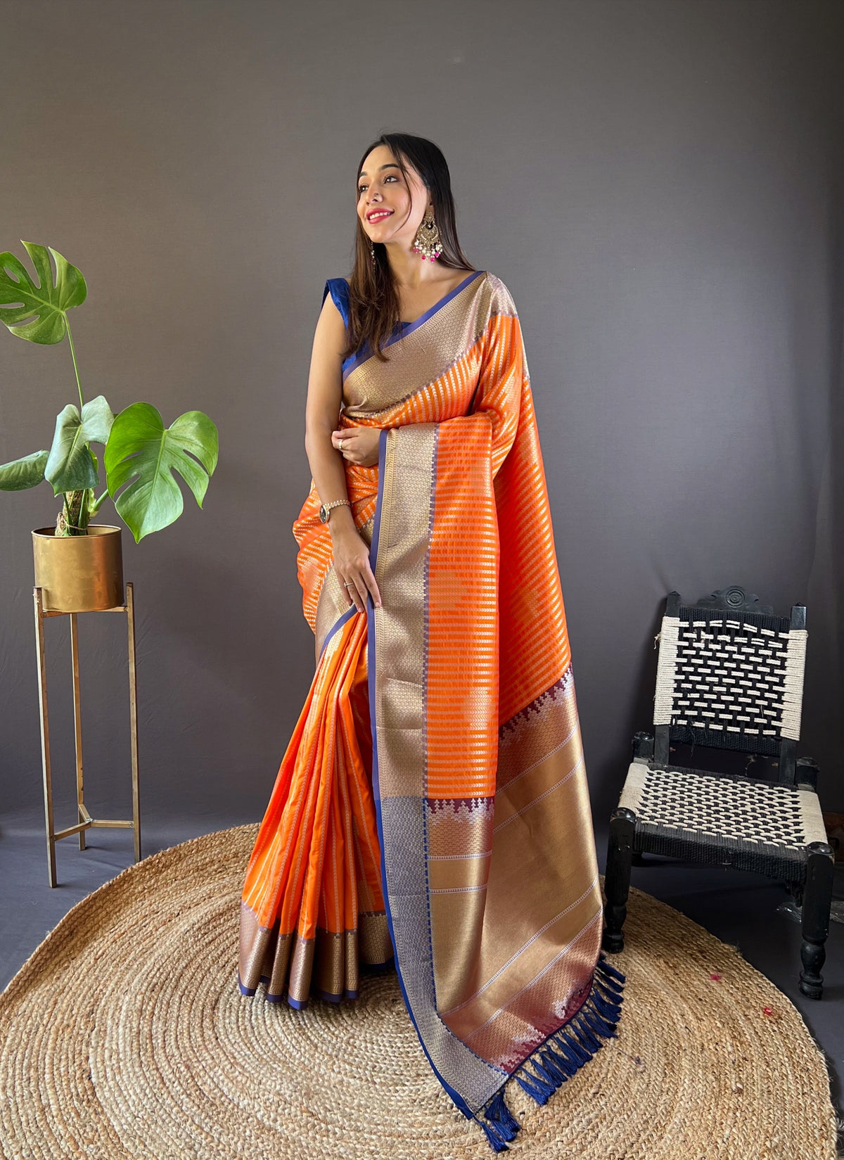 orange banarasi saree