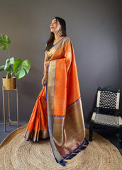 Stunning Orange Banarasi Saree with Zari Work – Vibrant Elegance for Every Occasion