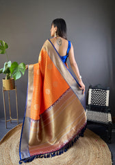 Stunning Orange Banarasi Saree with Zari Work – Vibrant Elegance for Every Occasion