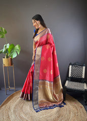 Stunning Red Banarasi  Saree with Gold & Silver Zari – Perfect for Weddings