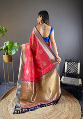 Stunning Red Banarasi  Saree with Gold & Silver Zari – Perfect for Weddings