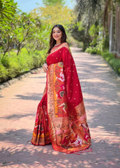 Radiant Red: Exquisite Kanjivaram Silk Saree for Timeless Elegance