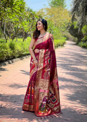 Majestic Maroon: Luxurious Kanjivaram Silk Saree for Special Occasions