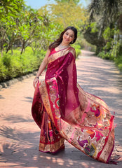 Majestic Maroon: Luxurious Kanjivaram Silk Saree for Special Occasions