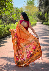 Radiant Orange Kanjivaram Silk Saree: A Celebration of Elegance