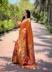 Radiant Orange Kanjivaram Silk Saree: A Celebration of Elegance