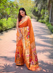 Radiant Orange Kanjivaram Silk Saree: A Celebration of Elegance