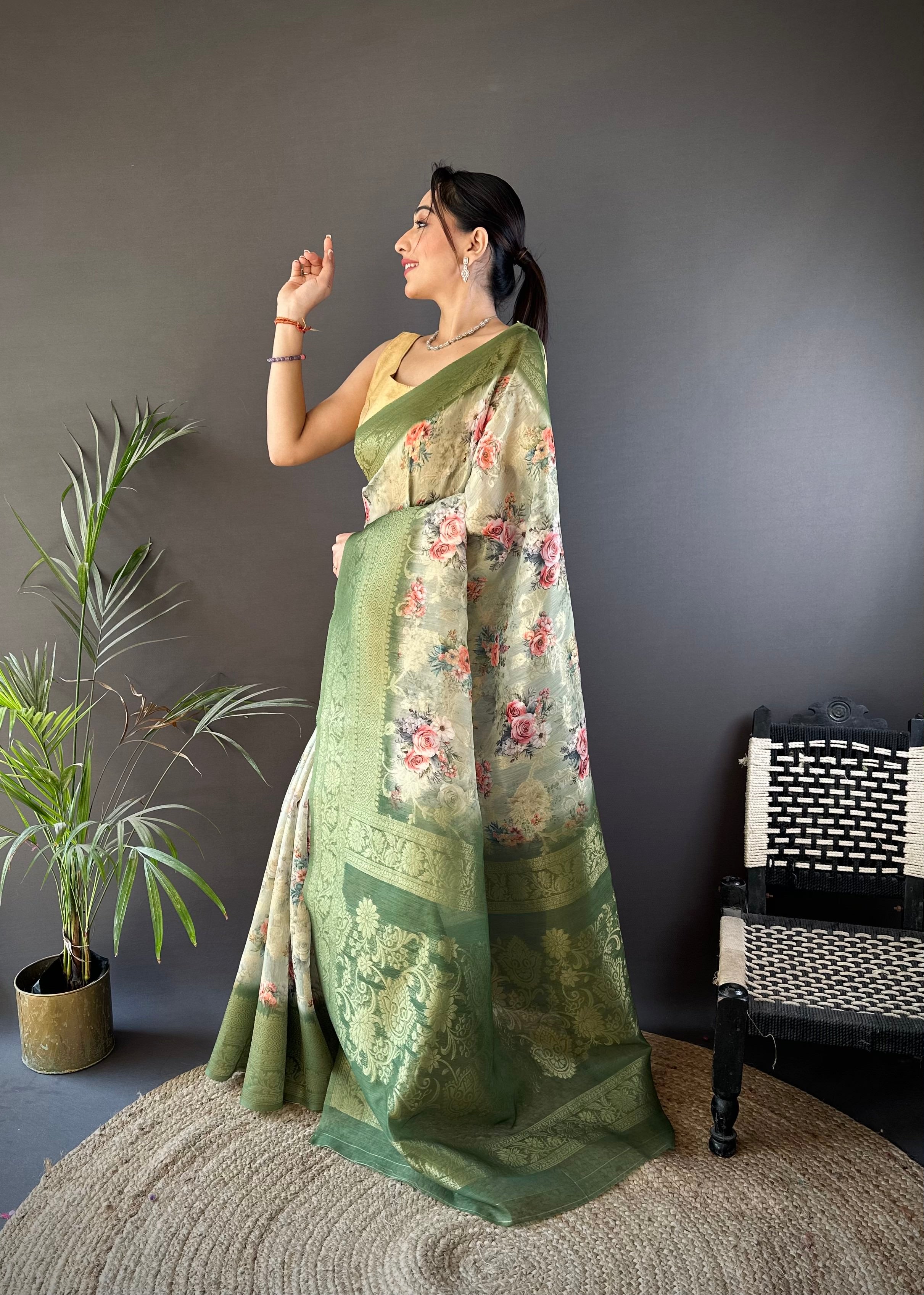 green banarasi saree