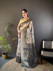 Traditional Grey Banarasi Saree | Rich Zari Work for Special Days