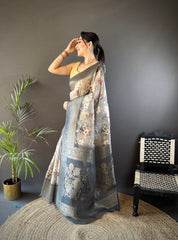 Traditional Grey Banarasi Saree | Rich Zari Work for Special Days