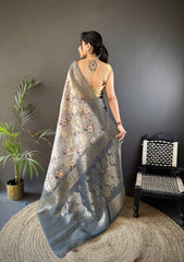 Traditional Grey Banarasi Saree | Rich Zari Work for Special Days