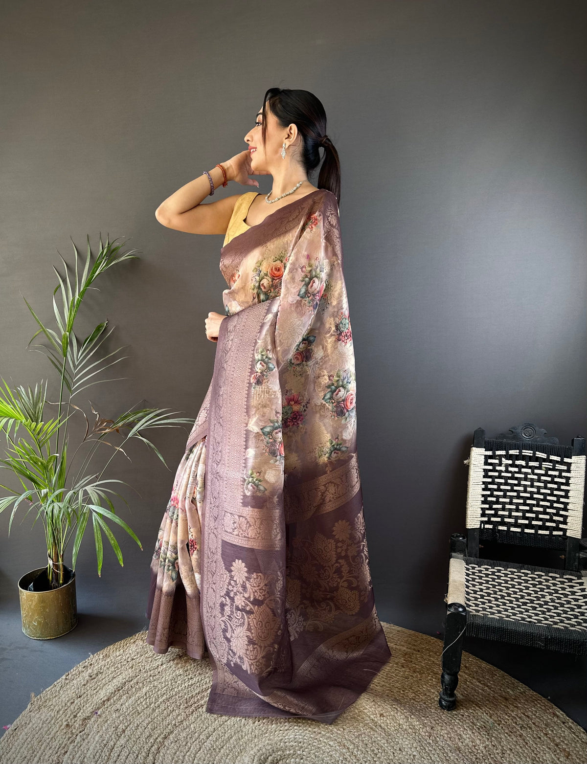 beige colour silk saree