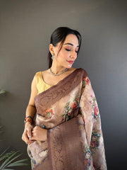 Elegant Beige Banarasi Saree | Traditional Design for Special Occasions