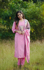 Festive Special Pink Kurti Set – Heavy Chanderi Silk with Elegant Detailing