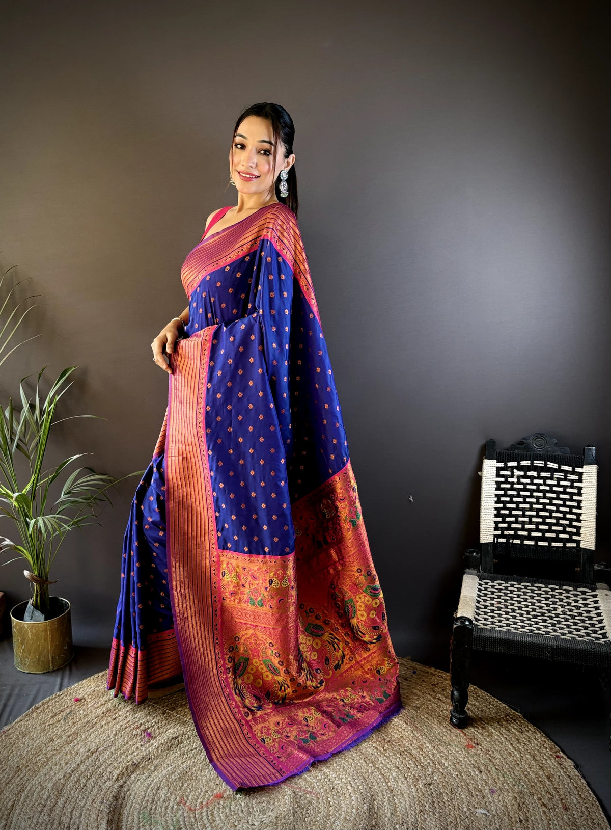 royal blue silk saree​