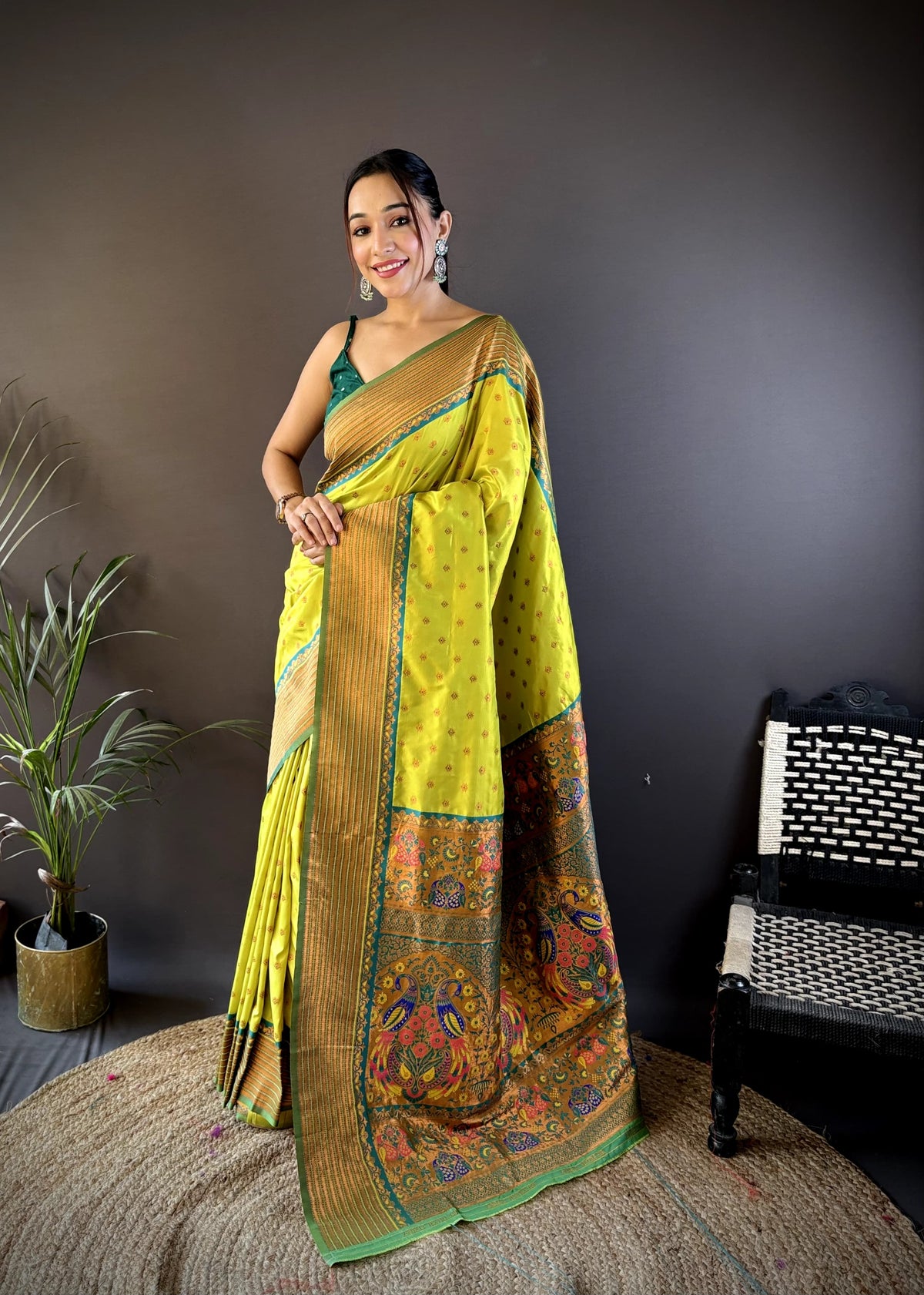 parrot green silk saree