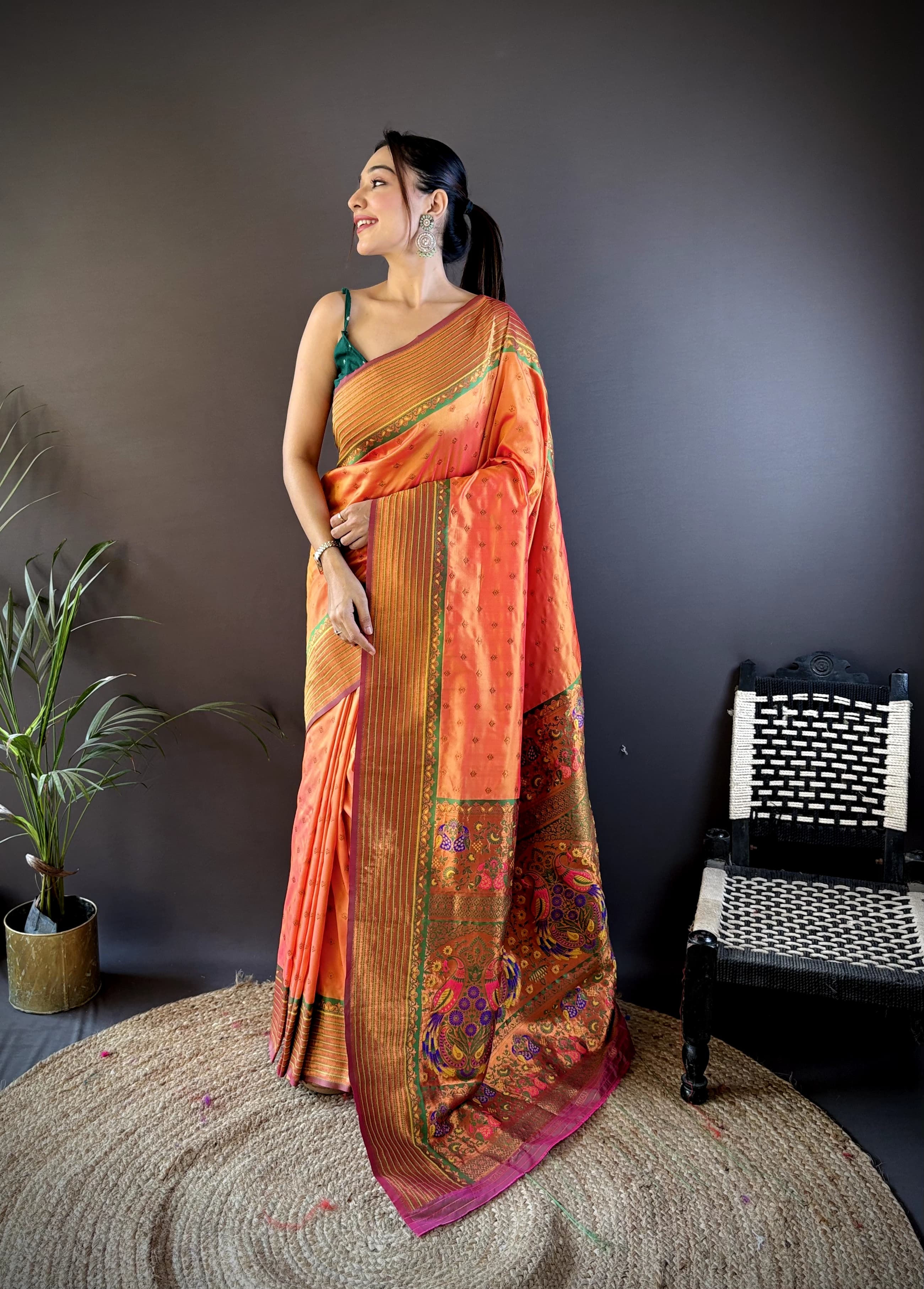 orange silk saree