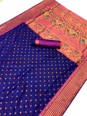 Shop Stunning Royal Blue Silk Saree – Traditional Weaving & Luxurious Design